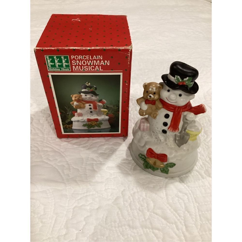 Vintage Musical Porcelain Snowman